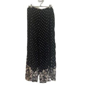 Anthropologie Maeve Polka Dot Floral Wide Leg Pants‎ Black White Size 8